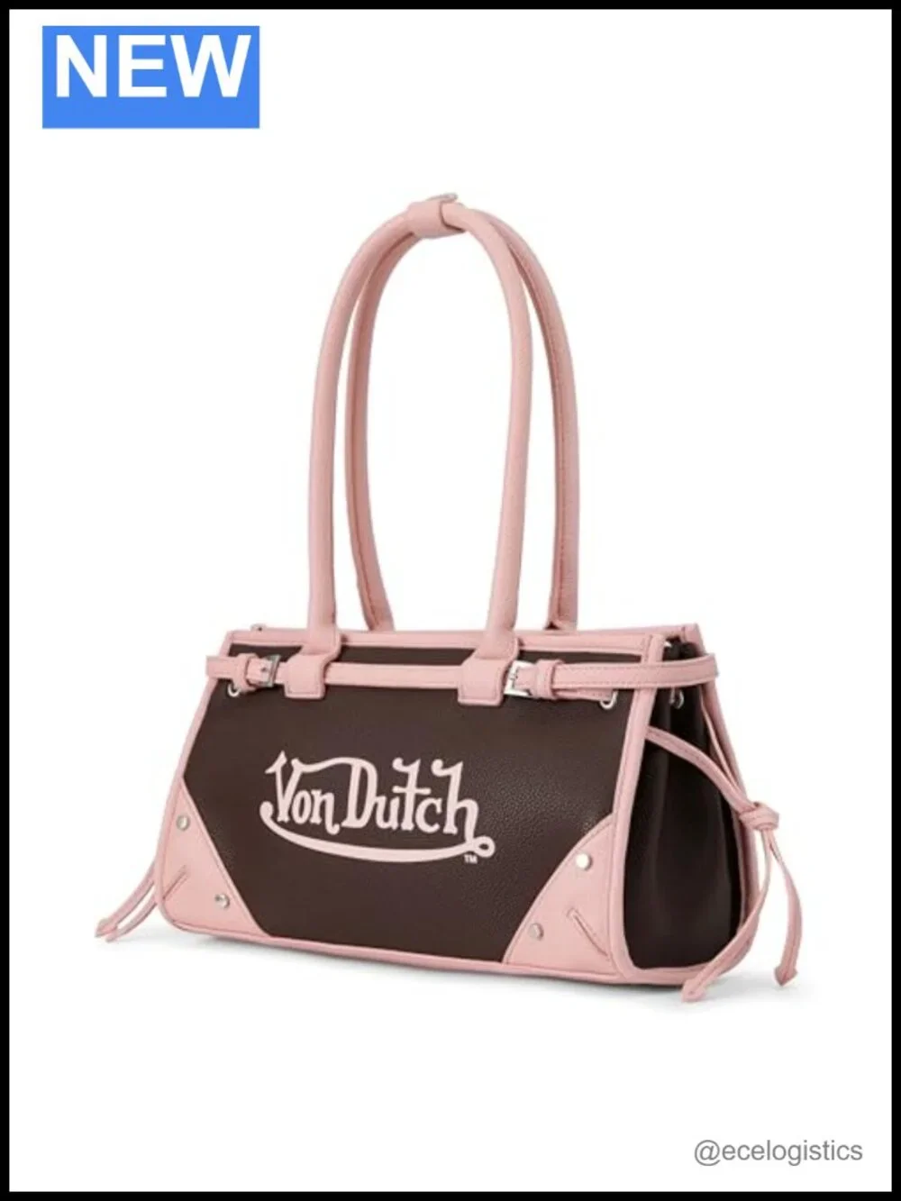 Shoulder Bag | Two-Tone Vegan Leather | Logo Front Satchel
